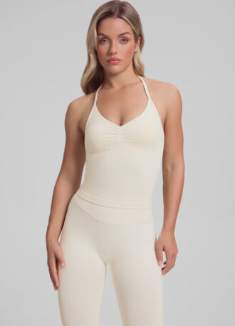 Ultrasculpt Longline Halterneck Form-Fitting Built-in Bra Twill Knit Tank Top