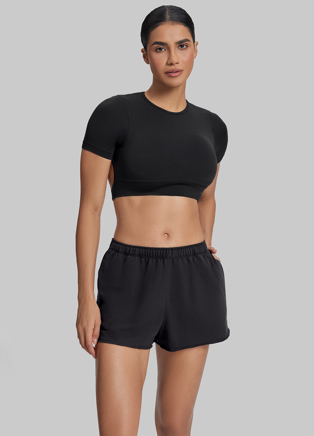 Comfy Mid-Thigh Stretchy Waist French Terry Jersey Shorts - Image 2