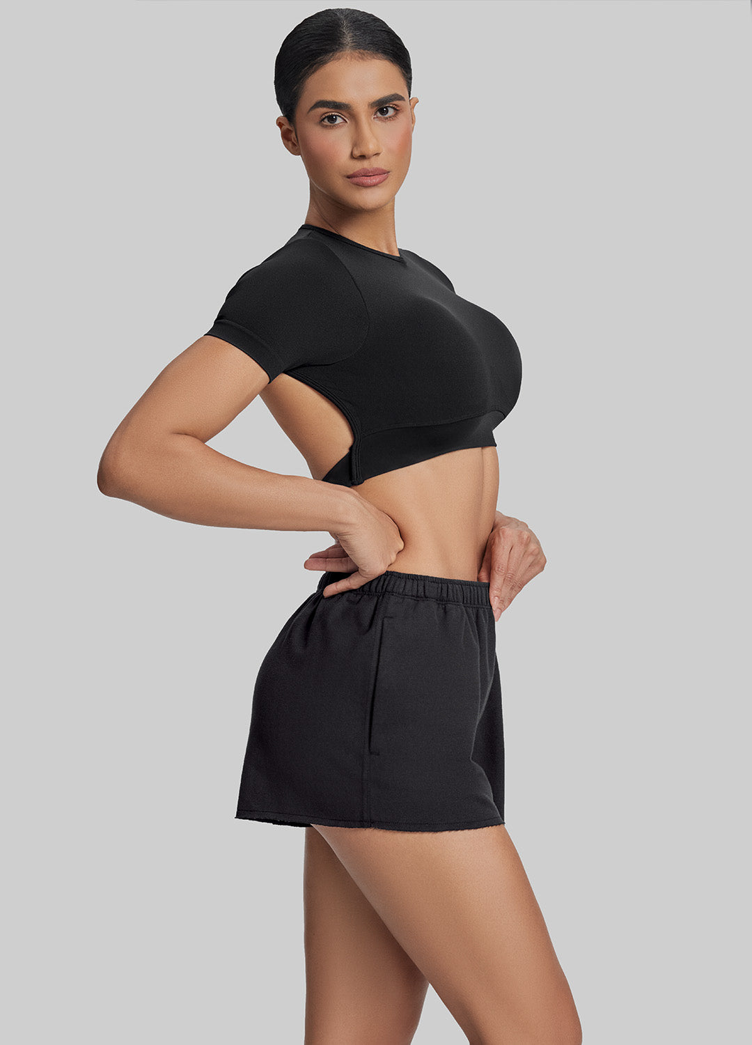 Comfy Mid-Thigh Stretchy Waist French Terry Jersey Shorts - Image 3
