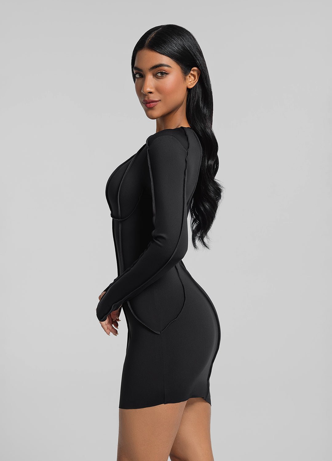 Curved Stitching Mini Dress - Image 2