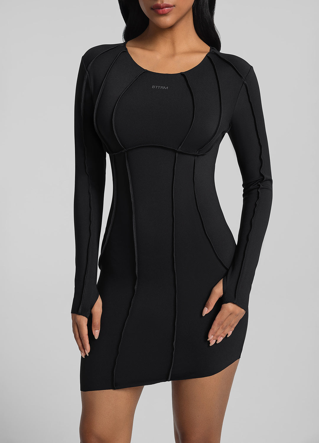 Curved Stitching Mini Dress - Image 4